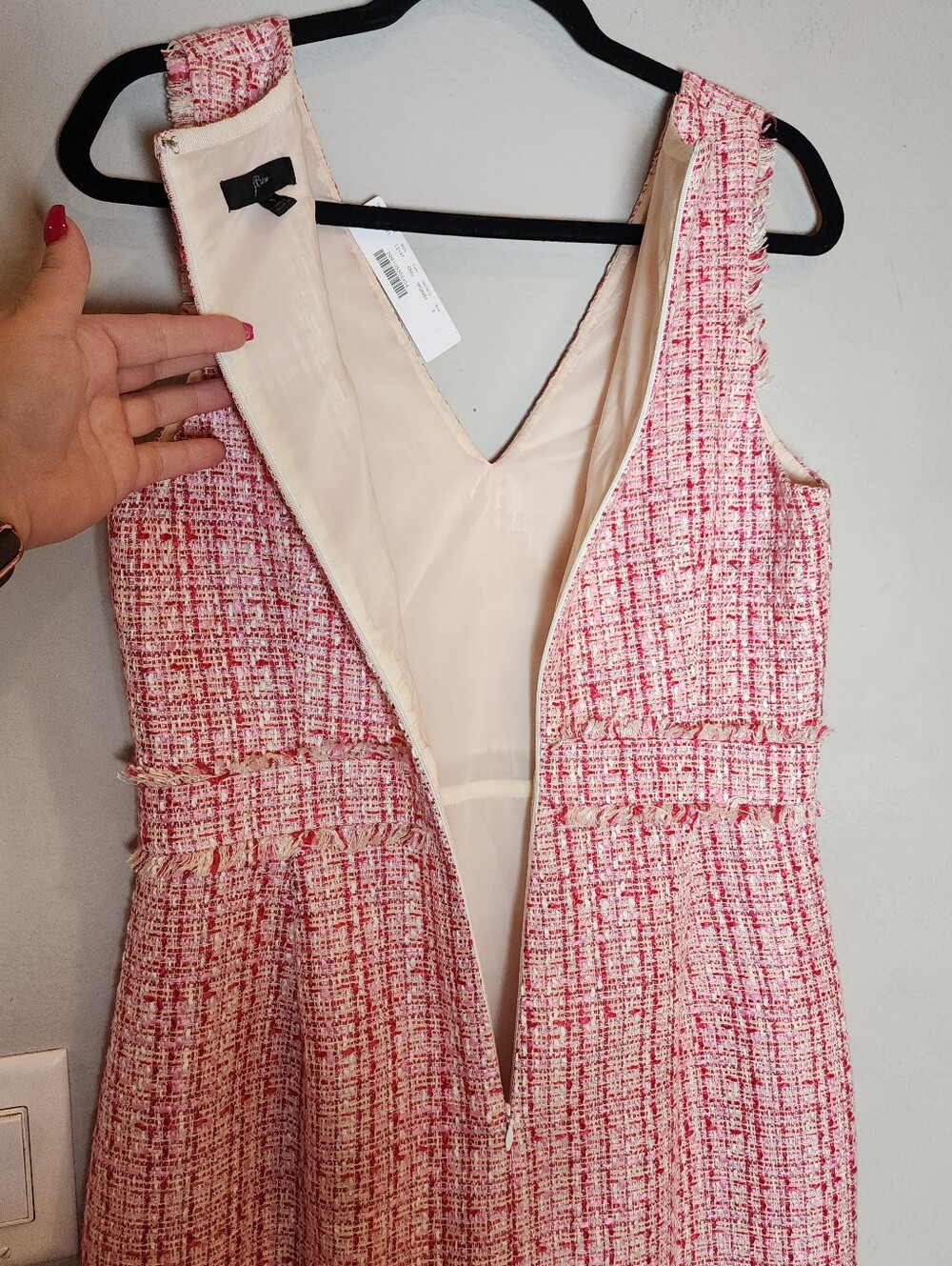 NWT J. Crew Pink Tweed Sleeveless V-neck Sheath Dress Women's Size 8 - Picture 11 of 16